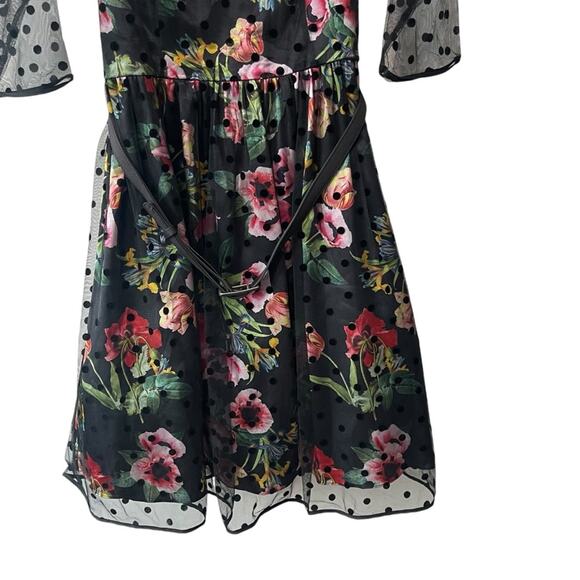 City Chic Poppy Spot Dress Floral with Polka Dot Mesh Overlay Black Multi 16 - Picture 3 of 10